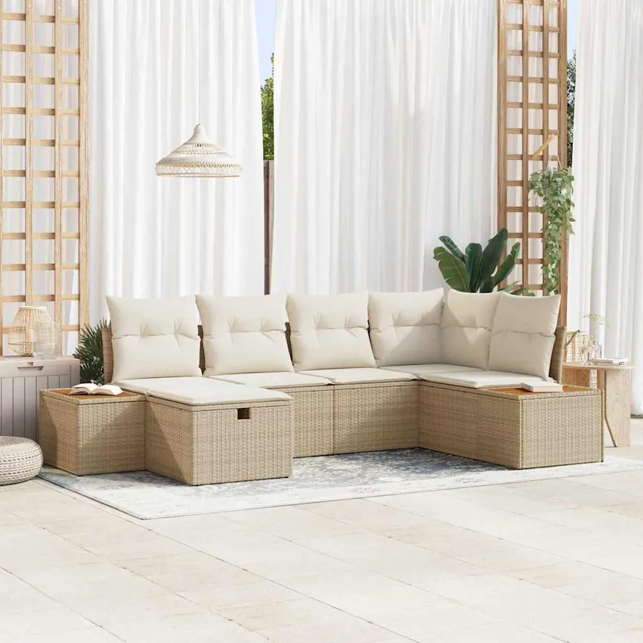 Ensemble de canapé de jardin 6 pcs Beige Poly rotin