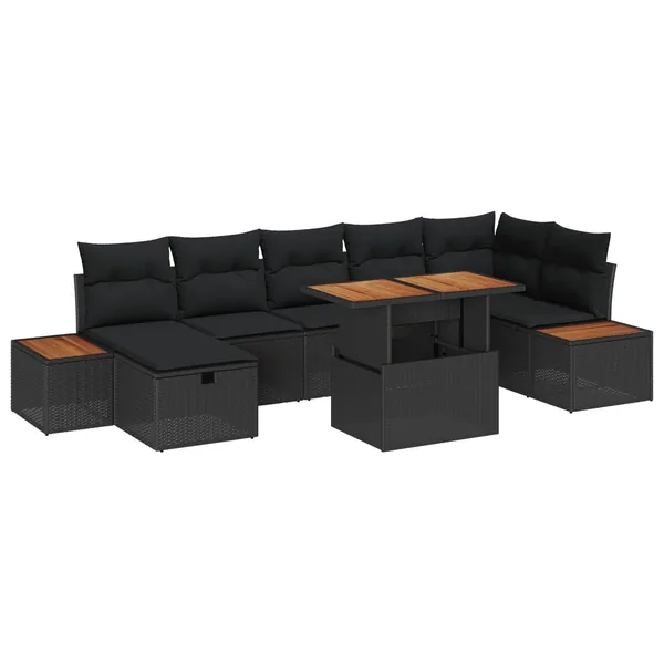 Ensemble de canapé de jardin avec coussin 8 pcs Noir polyrotin