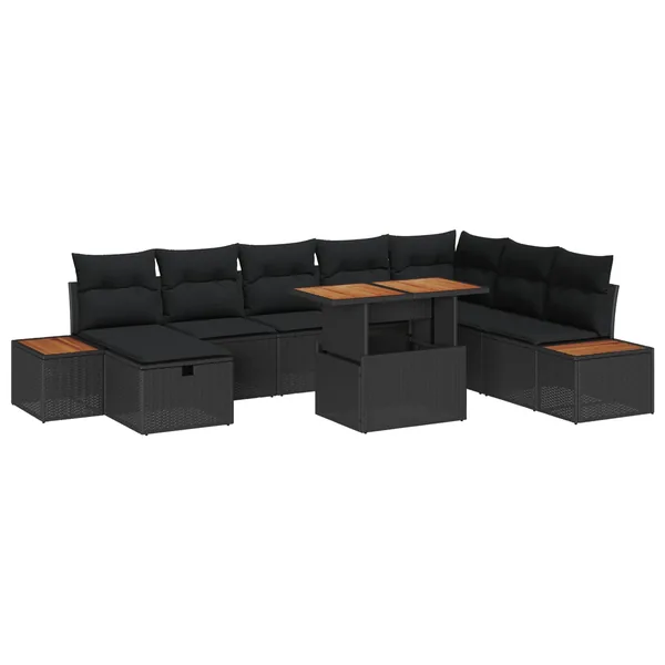 Ensemble de canapé de jardin avec coussin 9 pcs Noir polyrotin