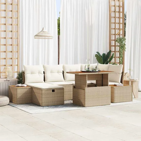 Ensemble de canapé de jardin 7 pcs Beige polyrotin