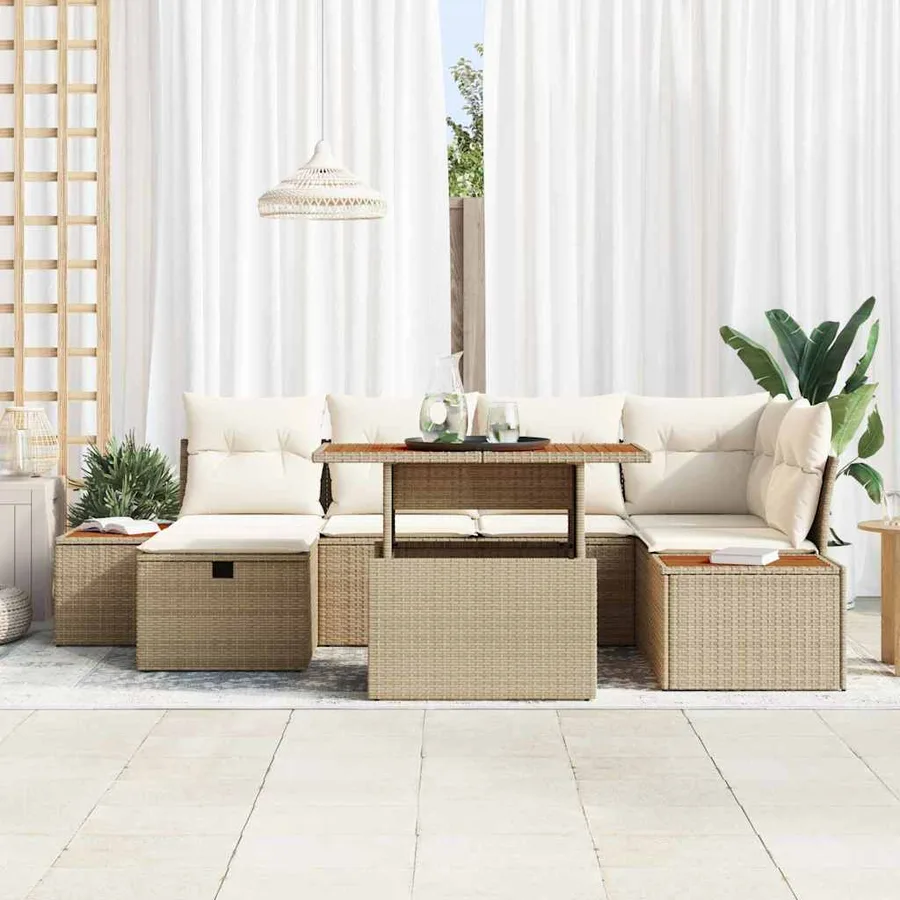 Ensemble de canapé de jardin 7 pcs Beige polyrotin - 3