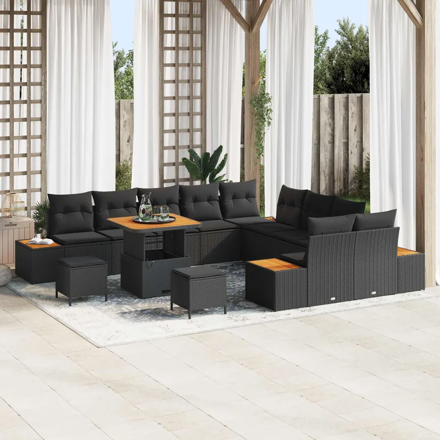 Ensemble de canapé de jardin avec coussin 13 pcs Noir