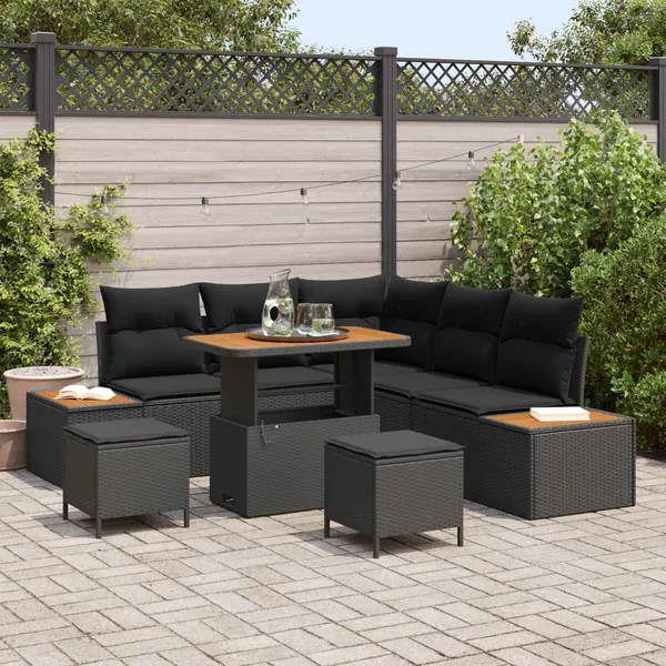Ensemble de canapé de jardin avec coussin 8 pcs Noir