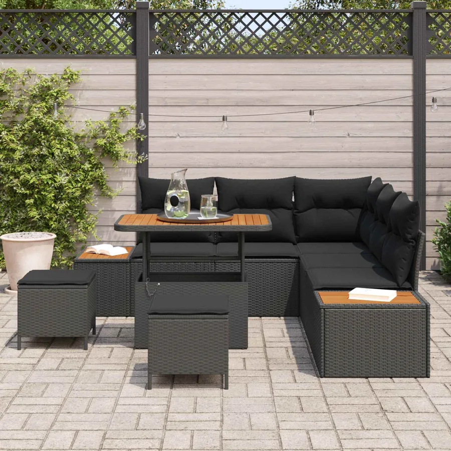 Ensemble de canapé de jardin avec coussin 8 pcs Noir - 3
