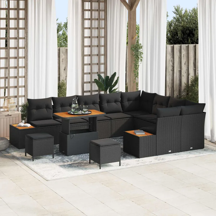 Ensemble de canapé de jardin avec coussin 12 pcs Noir