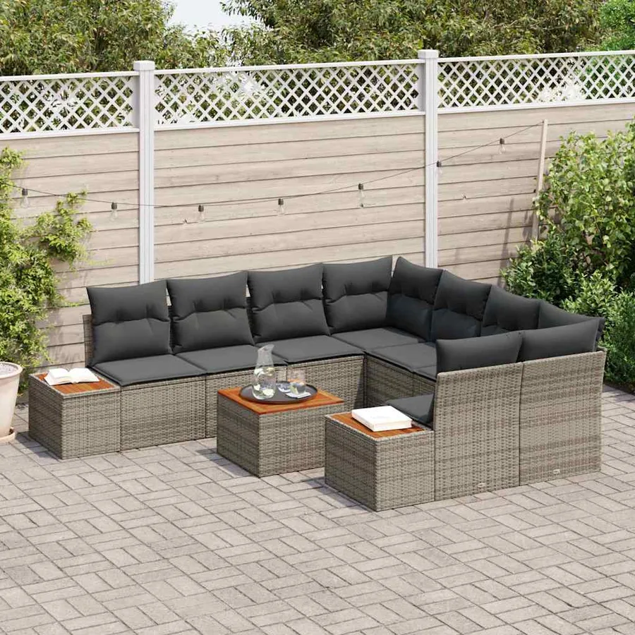Ensemble de canapé de jardin 9 pcs Gris Poly rotin - 3
