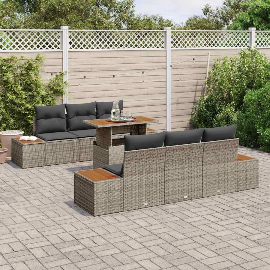Ensemble de canapé de jardin 7 pcs Gris Poly rotin - 3