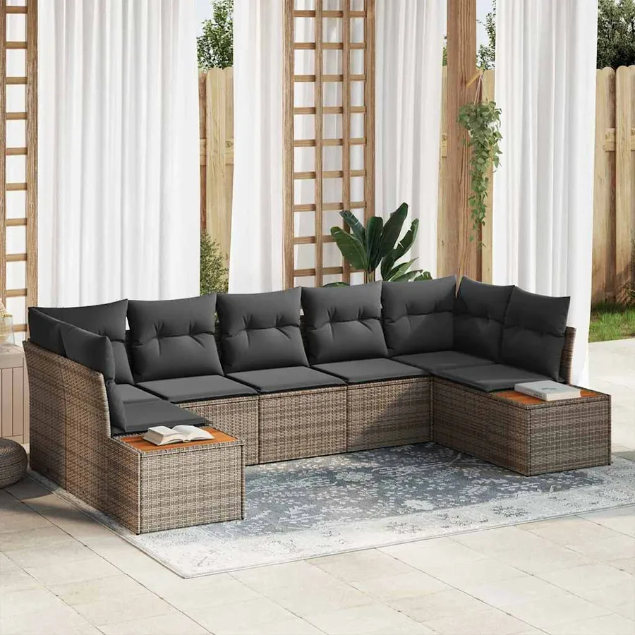 Ensemble de canapé de jardin avec coussin 7 pcs Gris Polyrotin