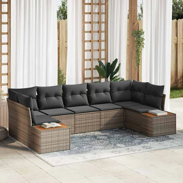 Ensemble de canapé de jardin avec coussin 7 pcs Gris Polyrotin