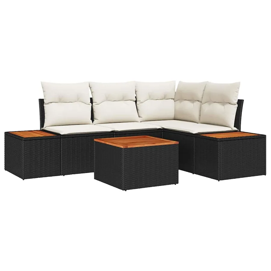 Ensemble de canapé de jardin 4 pcs Noir et Crème Polyrotin - 2