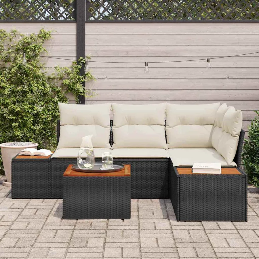 Ensemble de canapé de jardin 4 pcs Noir et Crème Polyrotin - 3