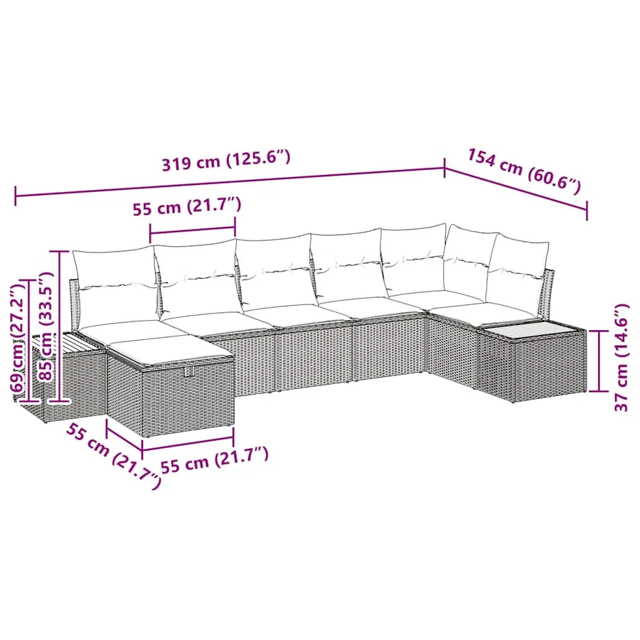 Ensemble de canapé de jardin 7 pcs Noir Poly rotin - 14