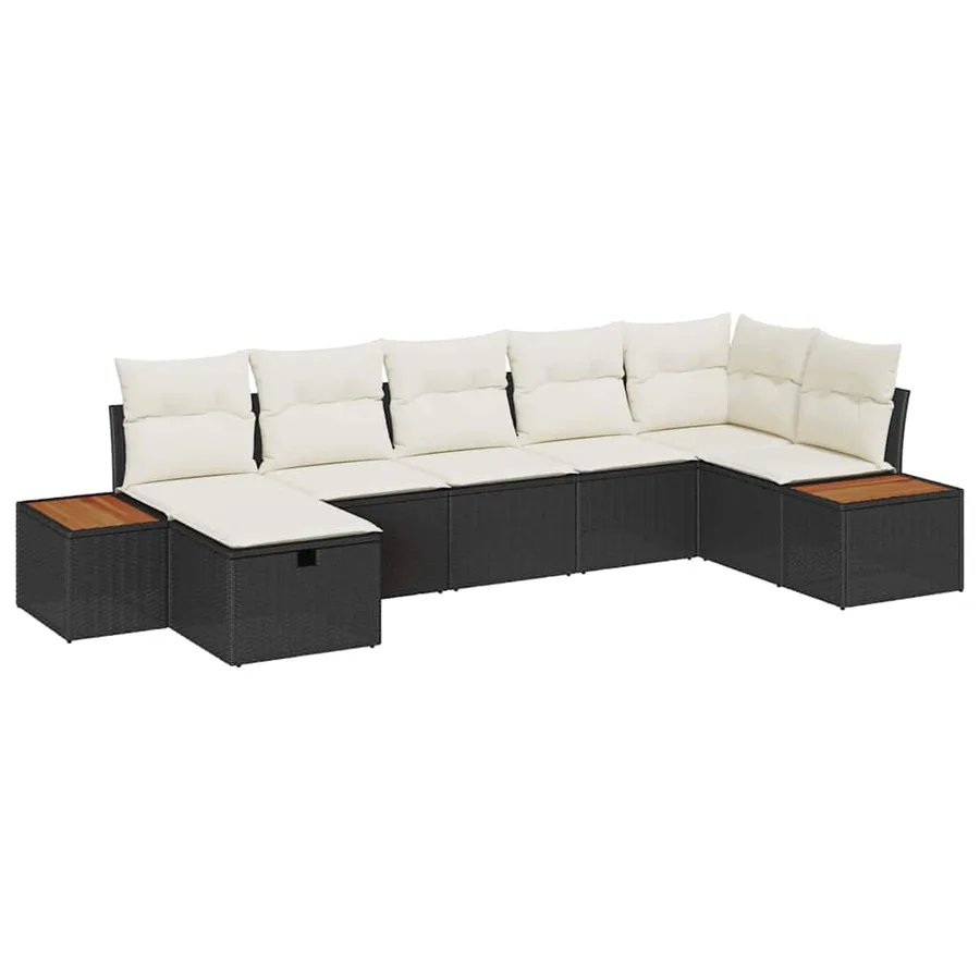 Ensemble de canapé de jardin 7 pcs Noir Poly rotin - 2