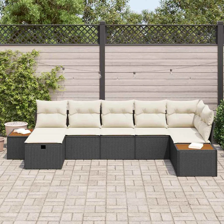 Ensemble de canapé de jardin 7 pcs Noir Poly rotin - 3