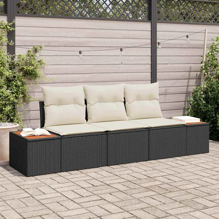 Ensemble de canapé de jardin 3 pcs Noir et crème Poly rotin