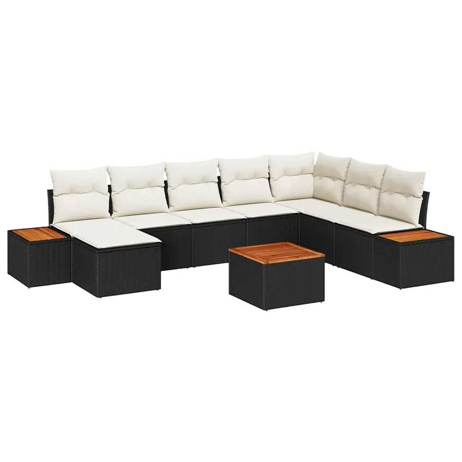 Ensemble de canapé de jardin 9 pcs Noir et Crème Polyrotin - 2