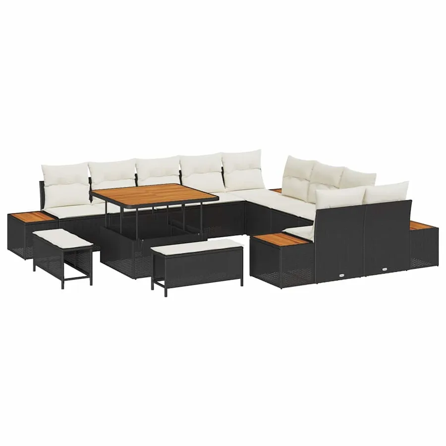 Ensemble de canapé de jardin 13 pcs Noir Poly rotin - 2