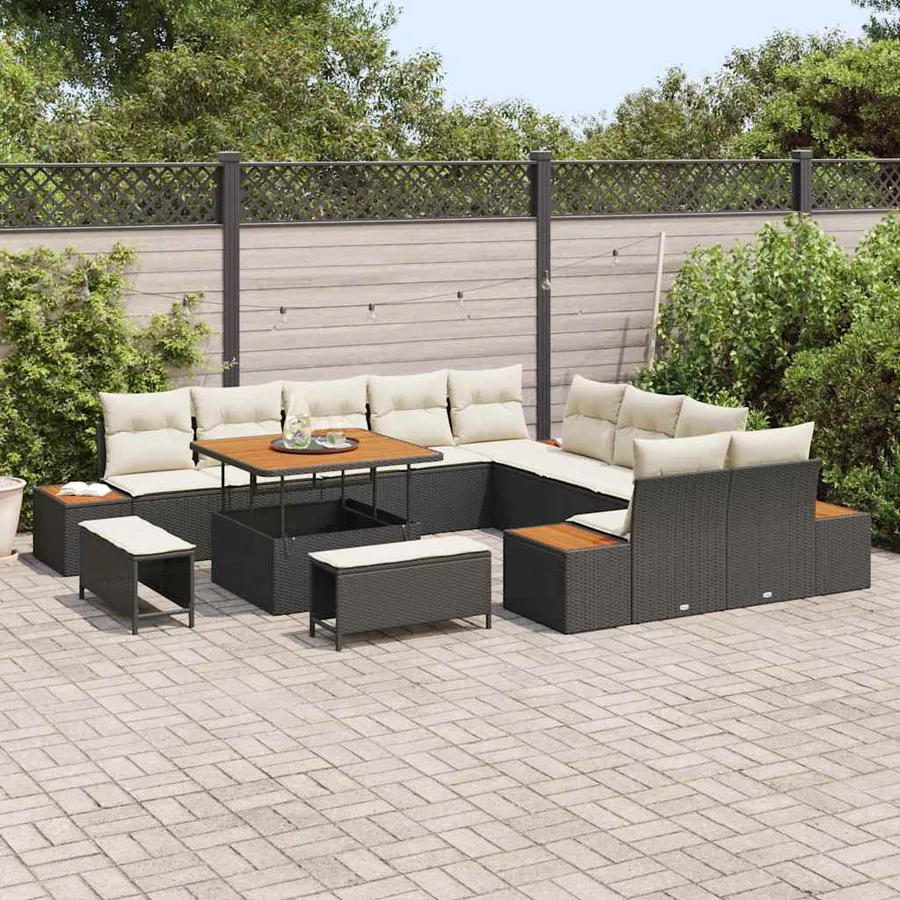 Ensemble de canapé de jardin 13 pcs Noir Poly rotin - 3