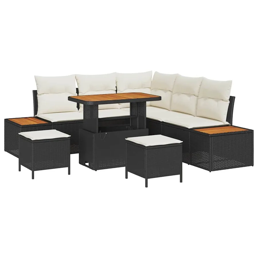 Ensemble de canapé de jardin avec coussin 8 pcs Noir Poly rotin - 2