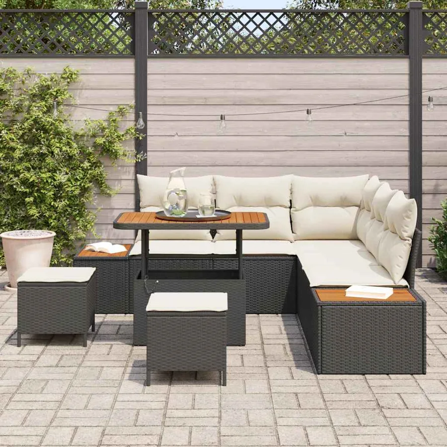 Ensemble de canapé de jardin avec coussin 8 pcs Noir Poly rotin - 3
