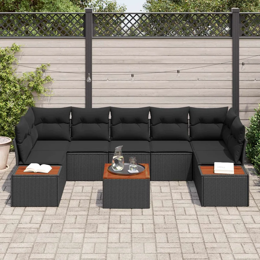 Ensemble de canapé de jardin avec coussin 8 pcs Noir Poly rotin - 3