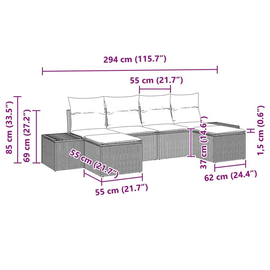 Ensemble de canapé de jardin 6 pcs Noir Poly Rattan - 12