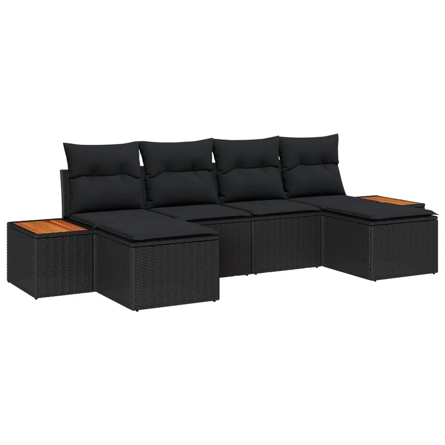 Ensemble de canapé de jardin 6 pcs Noir Poly Rattan - 2