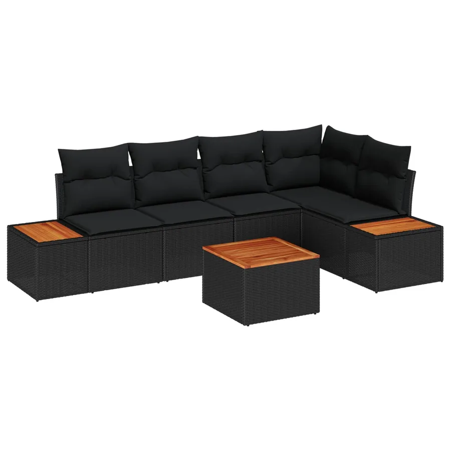 Ensemble de canapé de jardin avec coussin 6 pcs Noir Poly rotin - 2