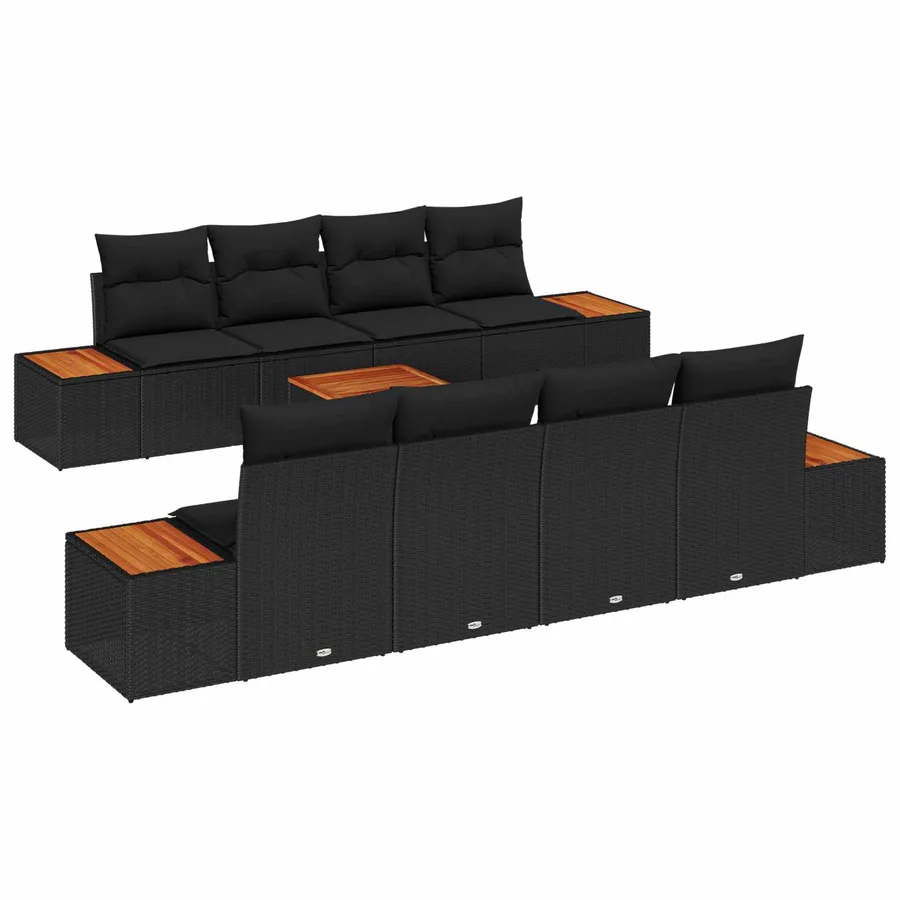 Ensemble de canapé de jardin avec coussin 9 pcs Noir Poly rotin - 2