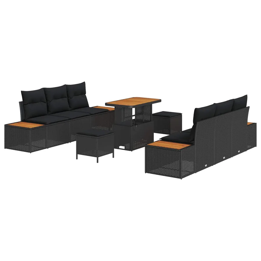 Ensemble de canapé de jardin avec coussin 9 pcs Noir Poly rotin - 2