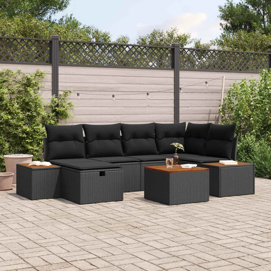 Ensemble de canapé de jardin 7 pcs Noir 55 x 62 x 69 cm