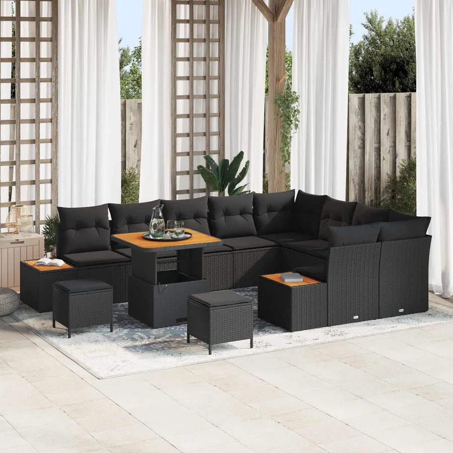 Ensemble de canapé de jardin 12 pcs Noir Poly rotin