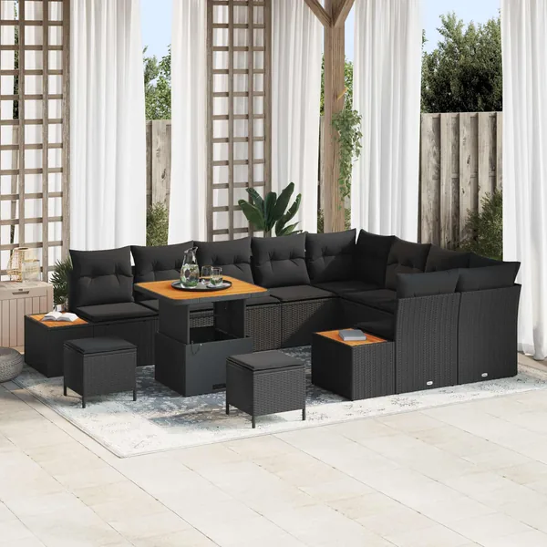 Ensemble de canapé de jardin 12 pcs Noir Poly rotin