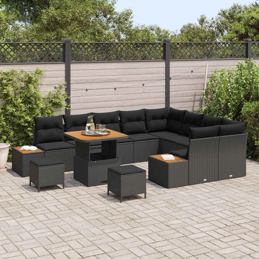 Ensemble de canapé de jardin 12 pcs Noir Poly rotin - 3