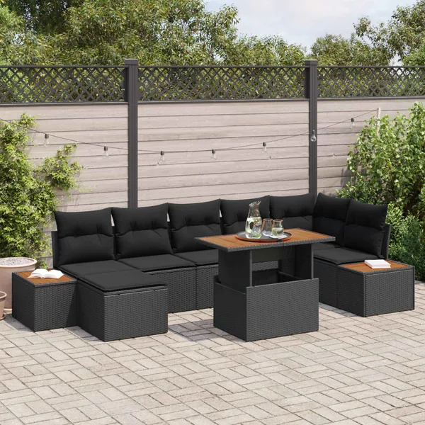 Ensemble de canapé de jardin 8 pcs Noir Poly rotin