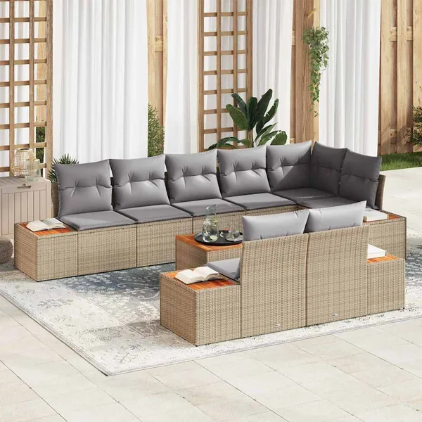 Ensemble de canapé de jardin 8 pcs Beige et Gris clair