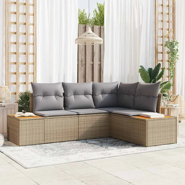 Ensemble de canapé de jardin 4 pcs Beige et Gris clair