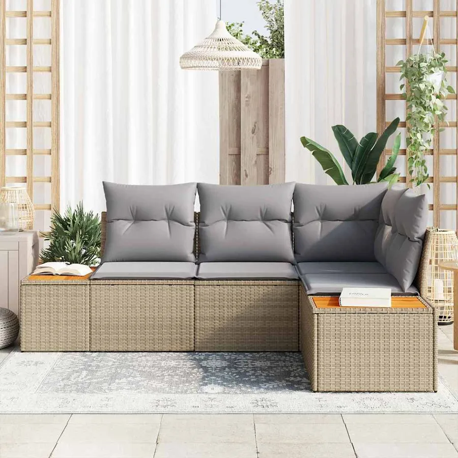 Ensemble de canapé de jardin 4 pcs Beige et Gris clair - 3