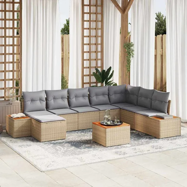 Ensemble de canapé de jardin 9 pcs Beige et Gris clair