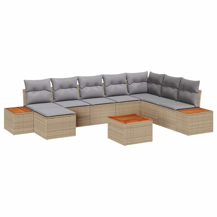 Ensemble de canapé de jardin 9 pcs Beige et Gris clair - 2