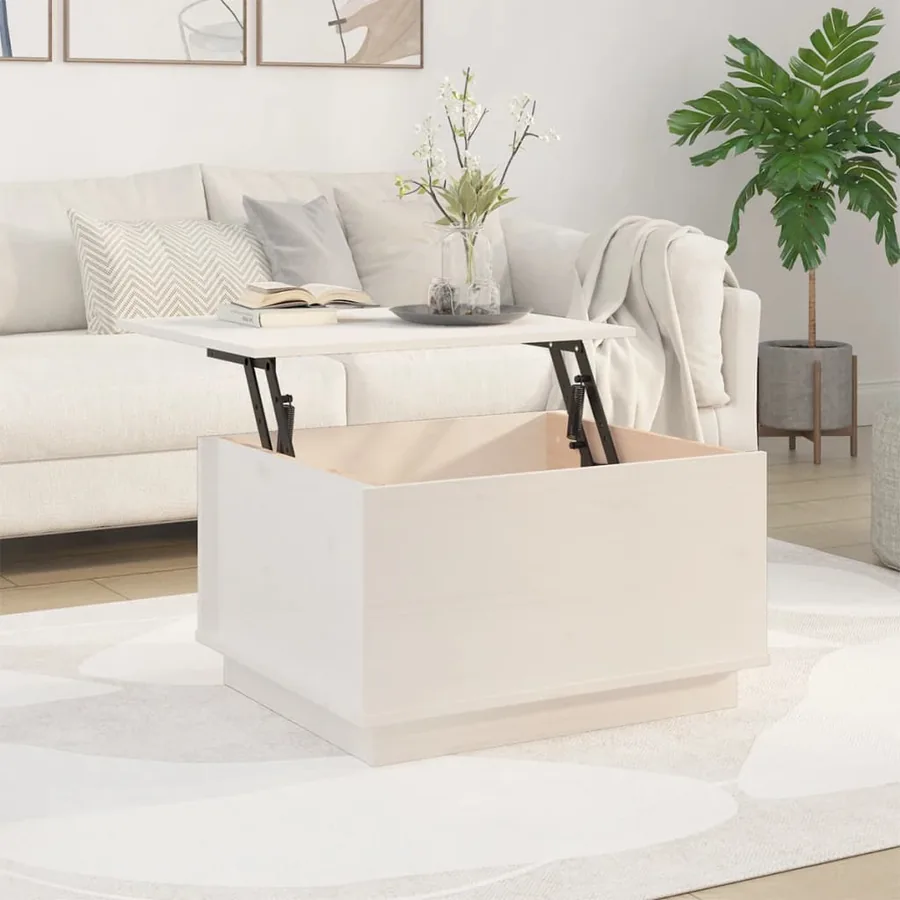 Table basse Blanc 60x50x35 cm Bois massif de pin - 3