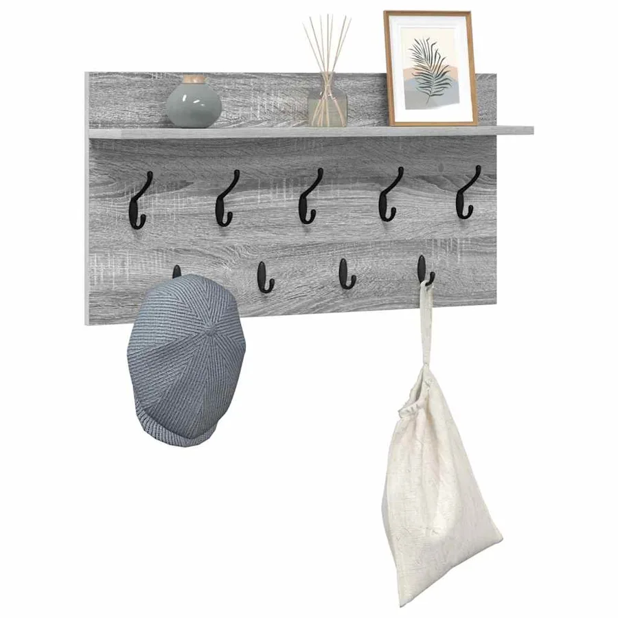 Porte-manteau mural avec étagère Gris Sonoma 80 x 40 x 12 cm - 3