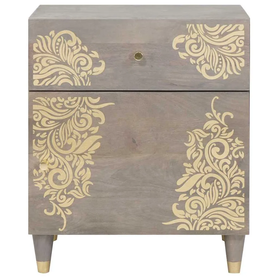 Cabinet de chevet avec porte avec tiroir Gris 50 x 33 x 60 cm - 3