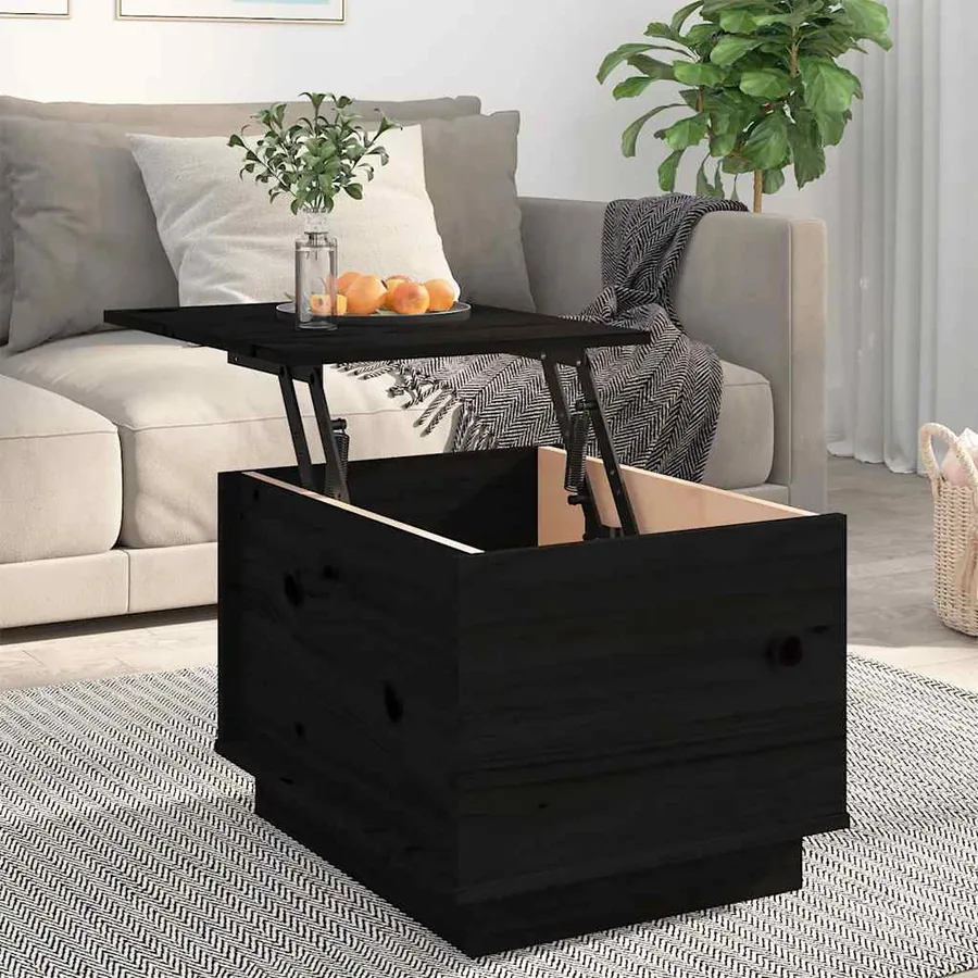 Table basse Noir 40x50x35 cm Bois massif de pin - 3