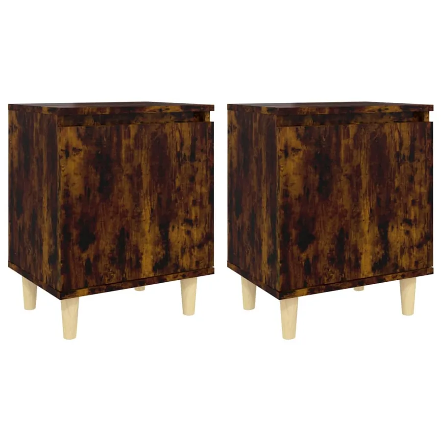 Tables de chevet et pieds en bois 2 pcs Chêne fumé 40x30x50 cm - 2