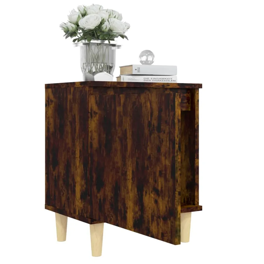 Tables de chevet et pieds en bois 2 pcs Chêne fumé 40x30x50 cm - 7