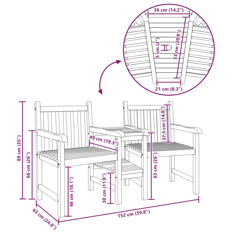 Chaises de jardin et d'extérieur 152 x 63 x 89 cm - 8