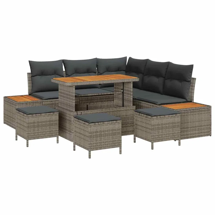 Ensemble de canapé de jardin avec coussin 9 pcs Gris Poly rotin - 2