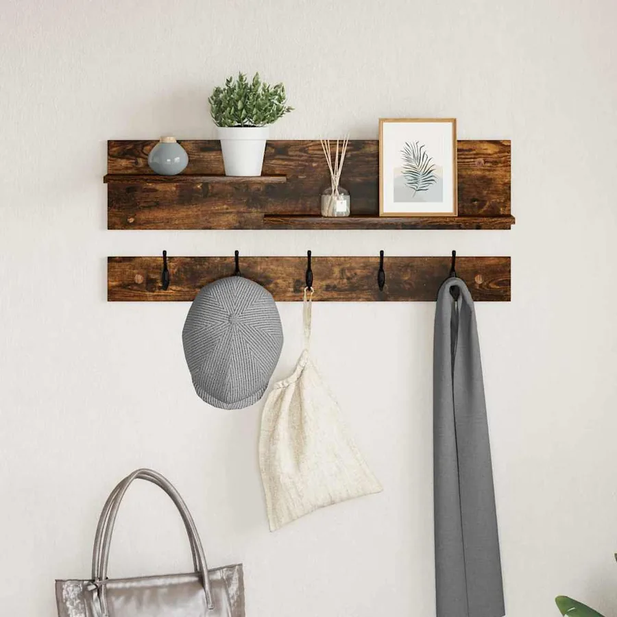 Porte-manteau mural avec étagère Chêne fumé 90 x 15 x 36 cm