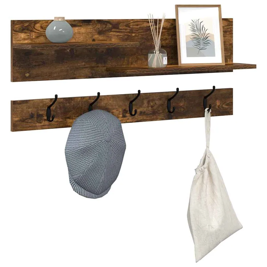 Porte-manteau mural avec étagère Chêne fumé 90 x 15 x 36 cm - 3